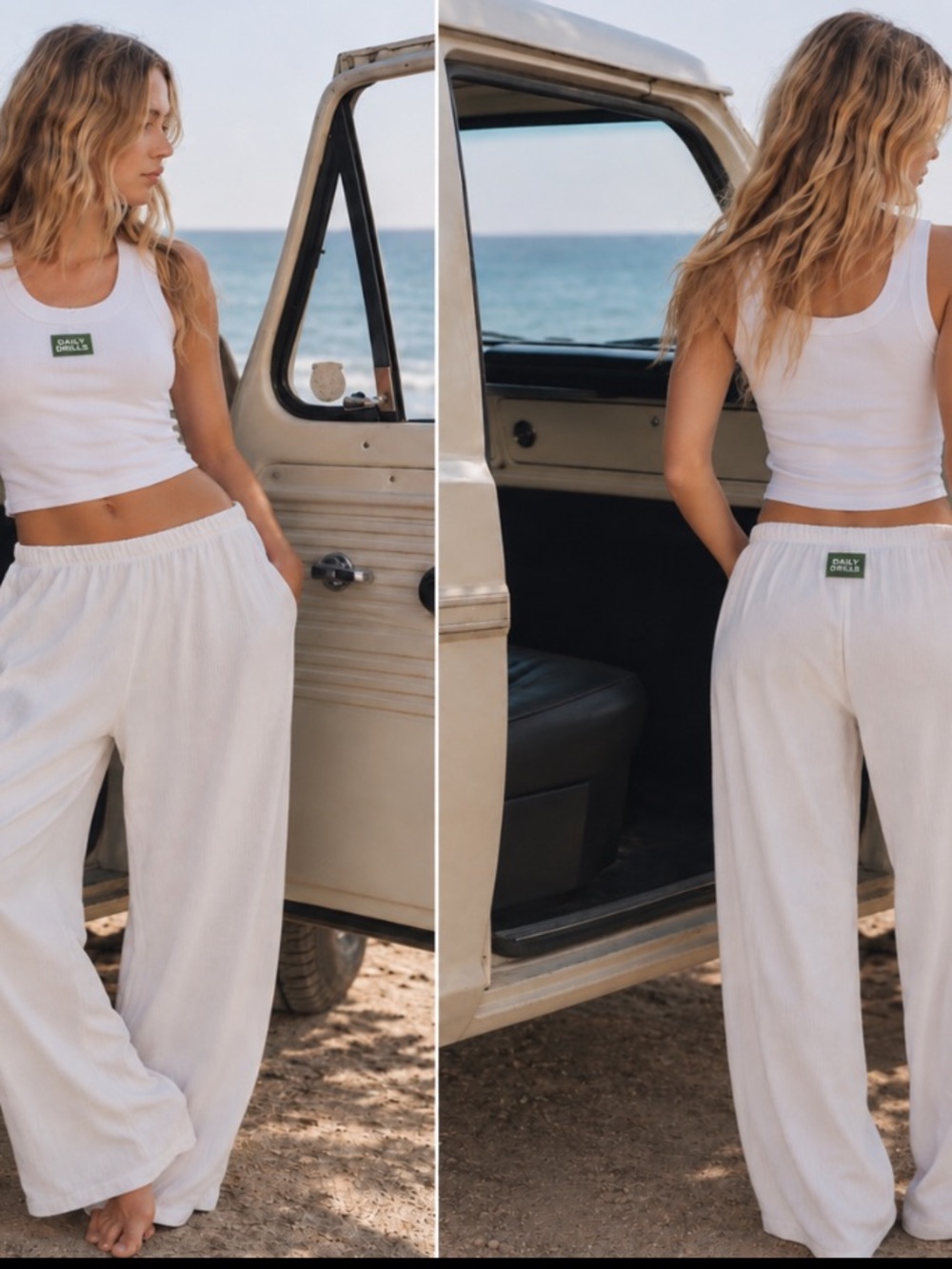 Daily Drills Lounge Pants Pointelle Lightweight Wide Leg in White